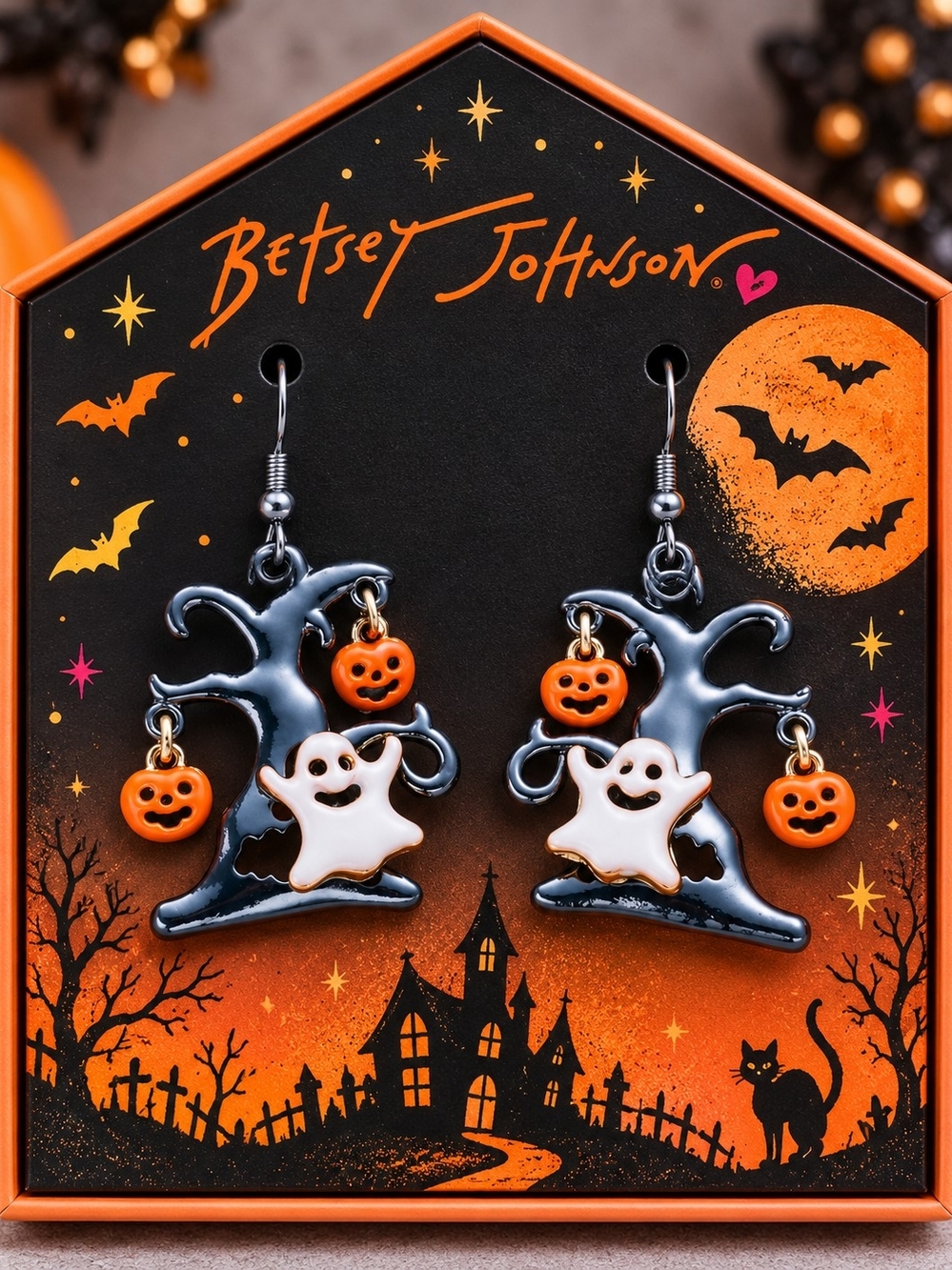 BETSEY JOHNSON PUMPKIN BOO PARTY EARRINGS